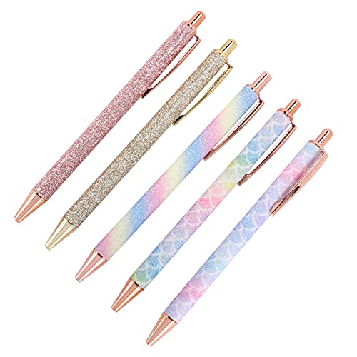 Lanko Ballpoint Kugelschreiber, einziehbar, schwarze Tinte, mittlere Spitze (1,0 mm), klicken Sie auf Kugelschreiber, Roségold, Bürobedarf für Frauen, Studenten, Unternehmen von Lanko