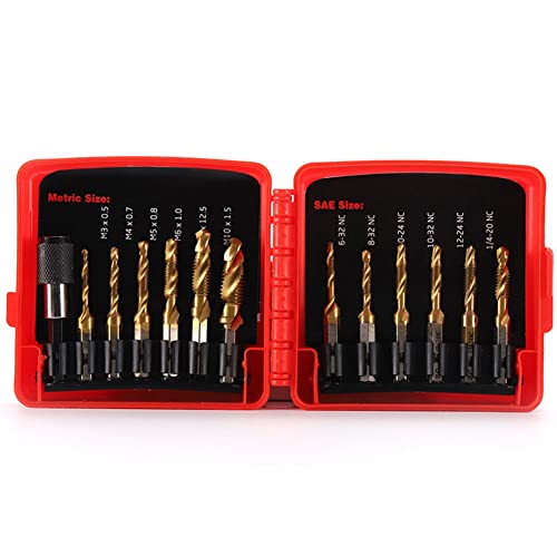 Lanko Kombi-Bohrer-Set aus Titan, 13-teilig, metrisches und SAE-Bohrer-Set zum Gewindeschneiden, Entgraten von Lanko