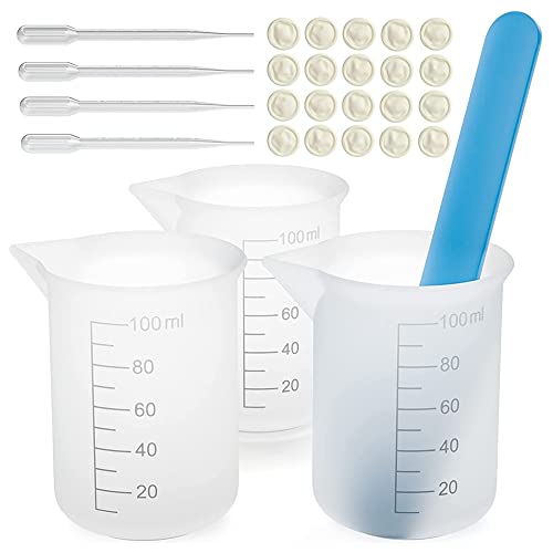 Lanko Messbecher-Set aus Silikon mit Rührstab aus Silikon, Pipetten, Fingerauflage für Epoxidharz-Mischungen, Formen von Lanko