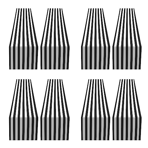 Lanko Tischdecke aus Polyester, gestreift, für Familienessen im Innen- und Außenbereich (Schwarz und Weiß, 8 Stück) von Lanko