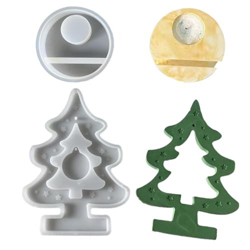 2 Stück Silikonform Weihnachtsbaum, Silikonformen Gießformen Kerzenhalter mit Sockel, Silikonform Fotorahmen mit Runde Anhänger, Epoxidharz Für Sojawachs Kerzen, Seife, Gips, Handwerk 2 Stück Silikonform Weihnachtsbaum, Silikonformen Gießformen Kerzenhalter mit Sockel, Silikonform Fotorahmen mit Runde Anhänger, Epoxidharz Für Sojawachs Kerzen, Seife, Gips, Handwerk von Lanmijia