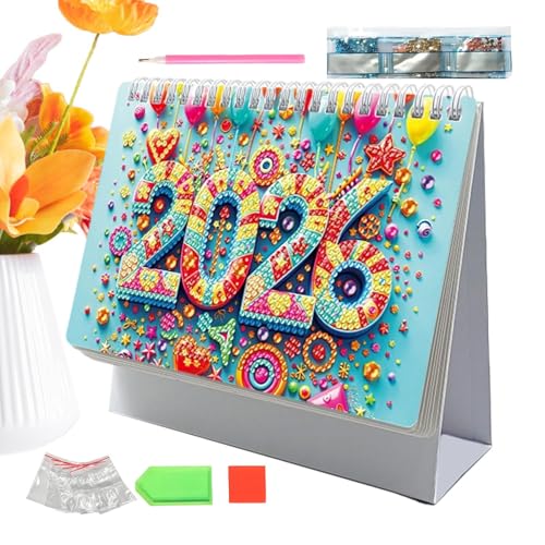 Diamond Painting Kalender 2026, Diamantmalerei Tischkalender zum Aufstellen, 12 Monatskalender 2026 von Jan2026 - Dez, Papier Kalender Ornamente Diamant Tischkalender für Home Office Planung von Lanmijia