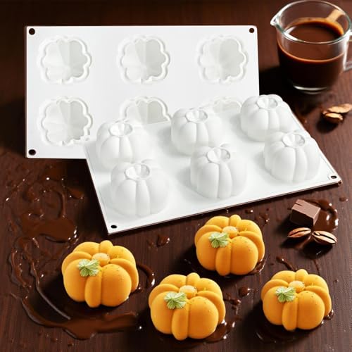 Silikonformen Gießformen Kürbis, Silikon Schokolade Form, 3D Halloween Kürbisform mit 6 Mulden, 3D Backformen Silikon Fondant Kuchen Formen Seifenform Backformen Tortedeko Halloween von Lanmijia