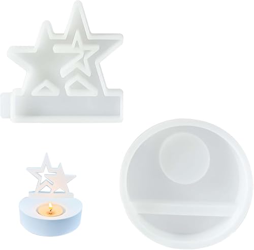 Lanpeeking Silikonformen für Kerzenhalter - 2-teiliges Set: Stern und Rund, DIY Teelichthalter, Epoxidharz, Gips, Kerzenständer (Weiß) von Lanpeeking
