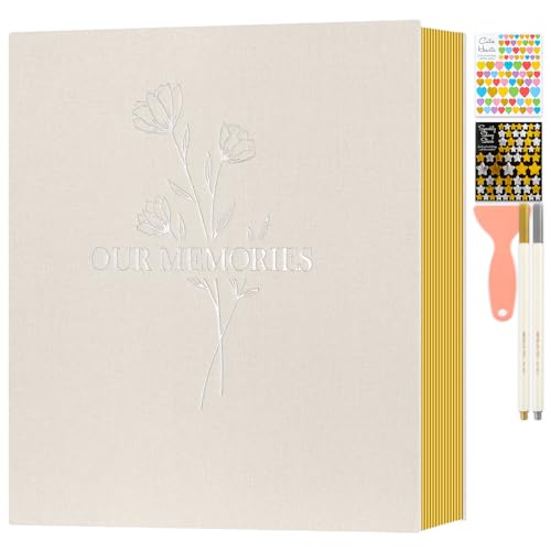 Lanpn Fotoalbum Selbstklebend Einkleben Scrapbook, Klein Leinen OUR MEMORIES Groß Weiße Seiten Fotobuch zum Selbstgestalten für 10x15cm 13x18cm A5 Bilder (20 Blatt/40 Seiten,Beige) von Lanpn