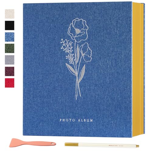 Lanpn Fotoalbum Selbstklebend Einkleben Scrapbook, Leinen Groß Weiße Seiten Fotobuch zum Selbstgestalten mit Metallischer Stift 10x15 13x18 A5Bilder Kleine-40 Blatt/80 Seiten,Blau von Lanpn