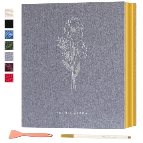 Lanpn Fotoalbum Selbstklebend Einkleben Scrapbook, Leinen Groß Weiße Seiten Fotobuch zum Selbstgestalten mit Metallischer Stift 10x15 13x18 A5Bilder Kleine-40 Blatt/80 Seiten,Grau) von Lanpn