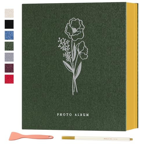 Lanpn Fotoalbum Selbstklebend Einkleben Scrapbook, Leinen Groß Weiße Seiten Fotobuch zum Selbstgestalten mit Metallischer Stift 10x15 13x18 A5Bilder Kleine-40 Blatt/80 Seiten,Grün) von Lanpn