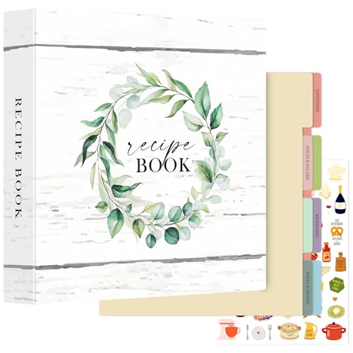Lanpn Rezepte Ordner 3 Ringen für Kochrezepte, DIY Kochbuch Selbst Schreiben, Rezeptbuch zum Selberschreiben, Recipe Binder Rezeptordner mit 8 Trennblättern und 2 Aufklebern von Lanpn
