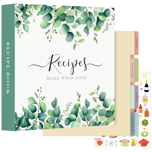 Lanpn Rezepte Ordner 3 Ringen für Kochrezepte, A4 Kochbuch Selbst Schreiben, DIY Rezeptbuch zum Selberschreiben, Recipe Binder Rezeptordner mit 8 Trennblättern und 2 Aufklebern von Lanpn