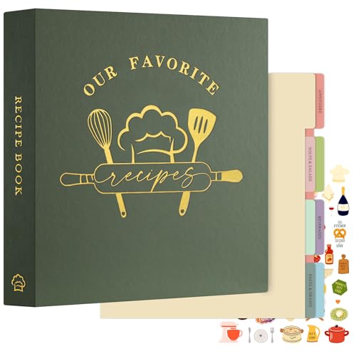 Lanpn Rezepte Ordner 3 Ringen für Kochrezepte, Kochbuch Selbst Schreiben, DIY Rezeptbuch zum Selberschreiben, Recipe Binder Rezeptordner mit 8 Trennblättern und 2 Aufklebern, Grün von Lanpn