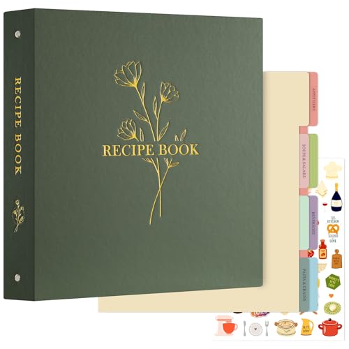 Lanpn Rezepte Ordner für Kochrezepte, 3 Ringen A4 DIY Kochbuch Selbst Schreiben, Rezeptbuch zum Selberschreiben, Recipe Binder Rezeptordner mit 8 Trennblättern und 2 Aufklebern, Grün Lanpn Rezepte Ordner für Kochrezepte, 3 Ringen A4 DIY Kochbuch Selbst Schreiben, Rezeptbuch zum Selberschreiben, Recipe Binder Rezeptordner mit 8 Trennblättern und 2 Aufklebern, Grün von Lanpn