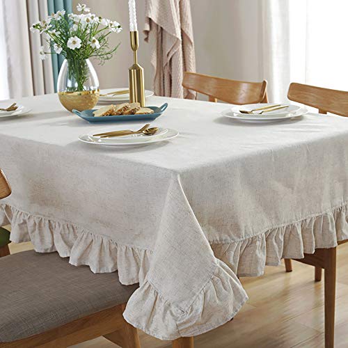 Lanqinglv Beige Baumwolle Leinen Tischdecke Abwaschbar Eckig Tischdecke 90x90cm Rüschen Einfarbig Quadratisch Gartentischdecke Couchtisch Tischtuch Vintage Hochzeit Dekoration (90x90,BE) von Lanqinglv