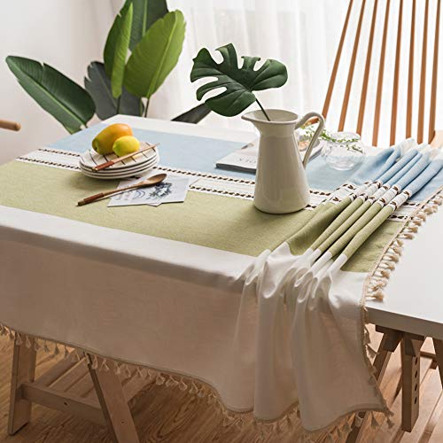 Lanqinglv Quaste Tischdecke 140x180 Abwaschbar Baumwolle und Leinen Tischtuch Grün/blau Tischdecke Rechteck Couchtisch von Lanqinglv