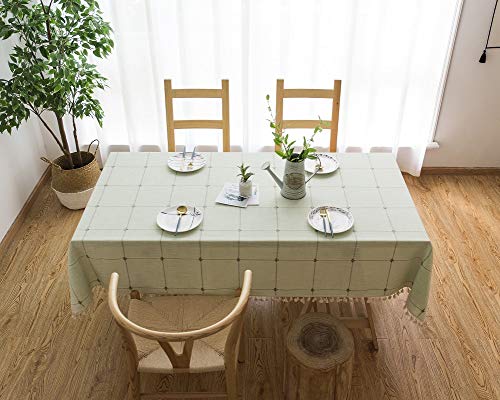 Lanqinglv Quaste Tischdecke 60x60 Grün Kariert Baumwolle und Leinen Tischtuch Couchtisch Tischdecke Quadratisch Abwaschbar Küchentischabdeckung für Speisetisch (60x60,Grün) von Lanqinglv