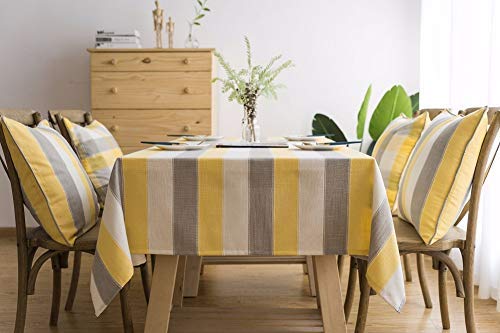 Lanqinglv Streifen Tischdecke 100x160cm Abwaschbar Gelb Weiß Gestreiften Baumwolle und Leinen Tischtuch Rechteck Couchtisch Tischdecke Gartentischdecke Küchentischabdeckung (YL,100x160) von Lanqinglv