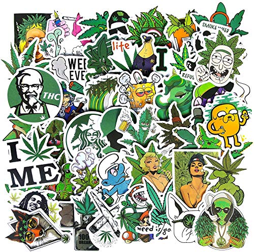 Unkraut Aufkleber,50 Stück wasserdichte Marihuana Weed Stickers für Erwachsene Vinyl Cool Aufkleber für Wasserflaschen, Computer, Telefon, Laptop Aufkleber Decal… von Lanseede