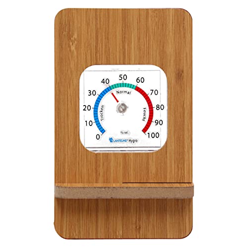 Lantelme Innen Hygrometer in Holzrahmen zum aufstellen | Am Schrank Tisch Kommode als Luftfeuchtemesser Zimmer Innen Büro | Analog Luftfeuchtigkeit Anzeige im Holz Ständer als Deko Geschenkidee von Lantelme