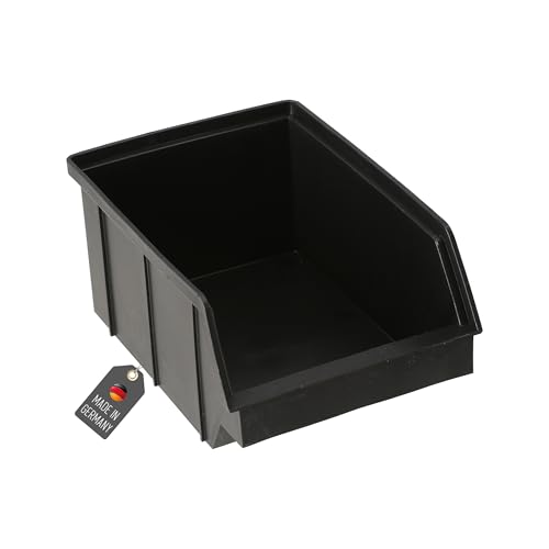 Lantelme Stapelbox aus Kunststoff 150mm x 210mm x 100mm Farbe Schwarz | Lagerbox Made in Germany | Lagersichtbox für Werkstatt Lager Garage | Sortierbox für Schrauben Nägel Kleinteile (Schwarz) von Lantelme