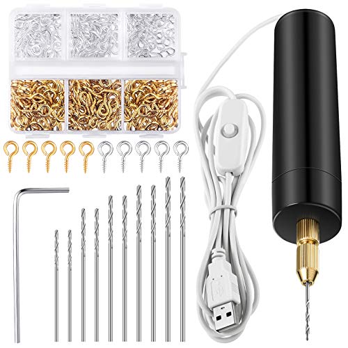 Lanties Elektrisches Harzbohrer-Set, inklusive 300 goldfarbenen, silberfarbenen Augenschrauben, 10 Spiralbohrer-Bits, elektrischer Mini-Bohrer mit Schraubenschlüssel, Sechskantstift-Schraubstock für Lanties Elektrisches Harzbohrer-Set, inklusive 300 goldfarbenen, silberfarbenen Augenschrauben, 10 Spiralbohrer-Bits, elektrischer Mini-Bohrer mit Schraubenschlüssel, Sechskantstift-Schraubstock für von Lanties