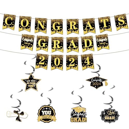 LanttAotte Abschlussbanner 2024 Congrats Grad Banner Party Supplies mit hängenden Wirbeln für Klasse 2024 Party Dekorationen von LanttAotte