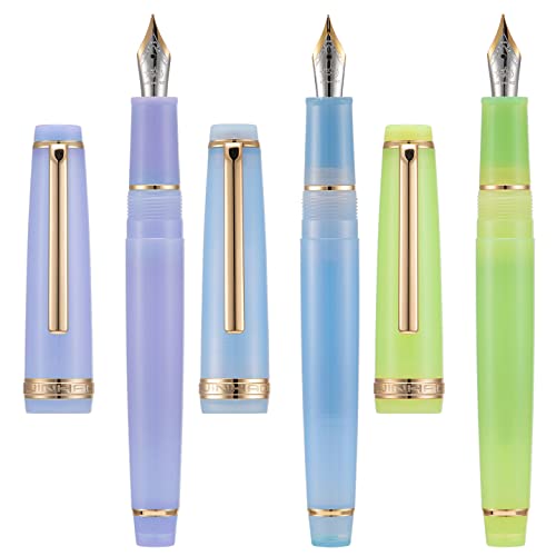 Lanxivi 3 Jinhao 82 Füllfederhalter Transparent Lila, Blau und Grün Acryl, Extra Feine Spitze Gold Zierleiste mit Konverter Set, 3JH82MEFGV58 von Lanxivi