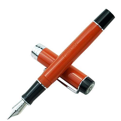 Jinhao 100 Classic Füllfederhalter Orange Rot Zelluloid, Silber Trim gebogene Feder Fude Pen Kalligraphie von fein bis breit Größe mit Stifteetui Set von Lanxivi