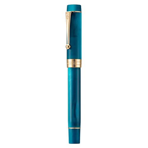 Jinhao 100 Classic Füllfederhalter gebogene Feder, Pfauenblau Zelluloid Fude Pen Kalligraphie von fein bis breit Größe mit Stiftetui Set von Lanxivi