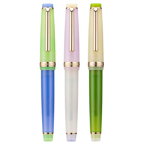 Lanxivi 3 Jinhao 82 Füllfederhalter, transparent, gemischte Morandi-Farbe, Acryl, feine Spitze, goldfarbene Zierteile, mit Konverter-Set, 3JH82MMGF02 von Lanxivi