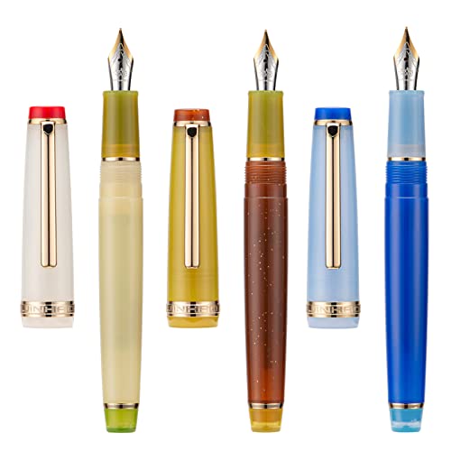 Lanxivi 3 Jinhao 82 Füllfederhalter, transparent, gemischt, klassische Farbe, Acryl, extra feine Spitze, Goldverzierung, mit Konverter-Set, 3JH82MMGMC07 von Lanxivi