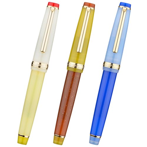 3 Jinhao 82 Füllfederhalter, transparent, gemischt, klassische Farbe, Acryl, feine Spitze, Goldverzierung, mit Konverter-Set von Lanxivi