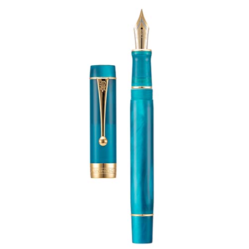 Jinhao Classic Füllfederhalter Pfauenblau Zelluloid, mittlere Spitze mit Konveter und Stifteetui Set von Lanxivi