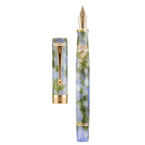 Jinhao Classic Füllfederhalter Blau Grün Zelluloid, Extra feine Feder mit Konveter und Stifteetui Set von Lanxivi