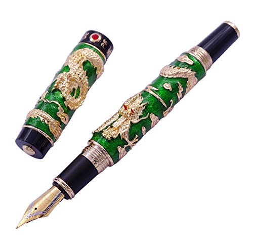 Jinhao Cloisonne Füllfederhalter, grüne Farbe, mittlere Feder, chinesische handgefertigte Emaille-Malerei, Drachenfass-Tintenstift mit Stifttasche Jinhao Cloisonne Füllfederhalter, grüne Farbe, mittlere Feder, chinesische handgefertigte Emaille-Malerei, Drachenfass-Tintenstift mit Stifttasche von Lanxivi