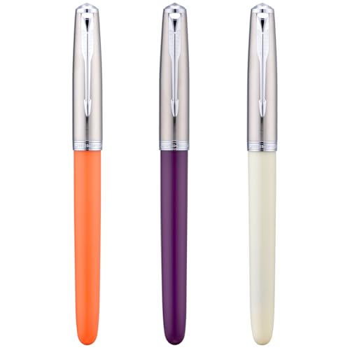Jinhao Füllfederhalter-Set 86 (orange, lila und weißes Harz), extra feine Feder mit nachfüllbarem Tintenkonverter, 3 Stück von Lanxivi