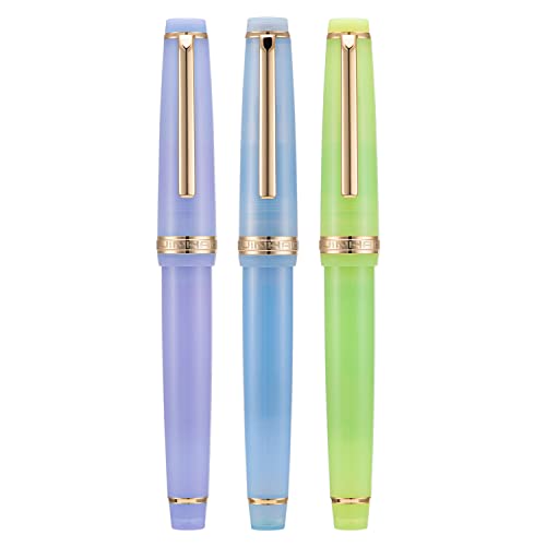 Lanxivi 3 Jinhao 82 Füllfederhalter transparent lila, blau und grün Acryl, feine Spitze Goldzierteile mit Konverter-Set, 3JH82MFVHDL von Lanxivi