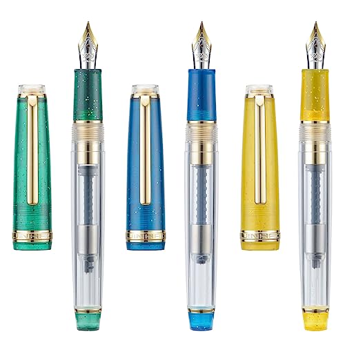 Set mit 3 Jinhao 82 Füllfederhaltern, transparent, Sternenhimmel, Acryl, extra feine Spitze, goldfarbene Verzierungen, mit Konverter von Lanxivi