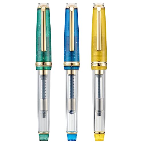 Set mit 3 Jinhao 82 Füllfederhaltern, transparent, Sternenhimmel, Acryl, feine Spitze, goldfarbene Verzierungen, mit Konverter von Lanxivi