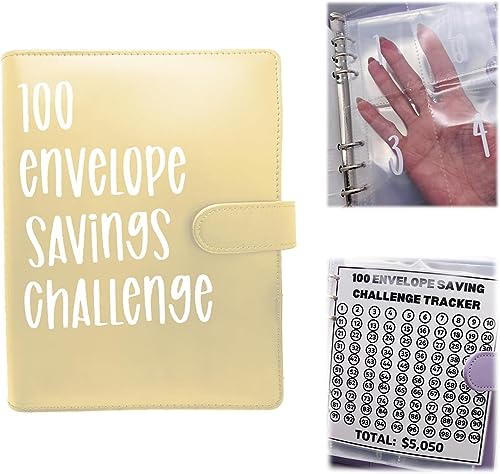 100 Umschlag-Challenge-Ordner | Einfache und unterhaltsame Möglichkeit, 5.050 US-Dollar zu sparen, Spar-Herausforderungsordner, Budgetordner mit Geldumschlägen (Color : Yellow) von LaoSShu