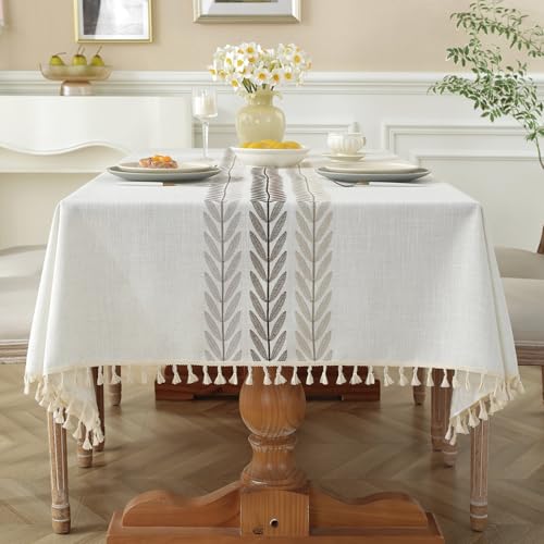 Laolitou Baumwoll-Leinen-Tischdecke für Esstisch, Bauernhaus, Küche, rechteckige Tischdecke, Couchtischabdeckung, Beige, Weinblatt, 140 x 140 cm von Laolitou
