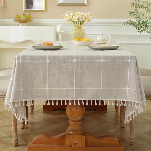 Laolitou Rustikale Baumwoll-Leinen-Tischdecke, Tischdecken für rechteckige Tische, wasserdichte, waschbare Tischdecke mit Quaste, rechteckig/länglich, 140 x 213 cm, 6–8 Sitze Laolitou Rustikale Baumwoll-Leinen-Tischdecke, Tischdecken für rechteckige Tische, wasserdichte, waschbare Tischdecke mit Quaste, rechteckig/länglich, 140 x 213 cm, 6–8 Sitze von Laolitou
