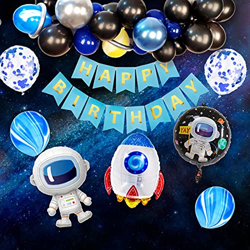 Partydekoration zum 1. Geburtstag für Jungen, Geburtstagsballons, Partyzubehör mit Happy Birthday Banner Rakete Astronaut Mond Folienballon von LAPONO