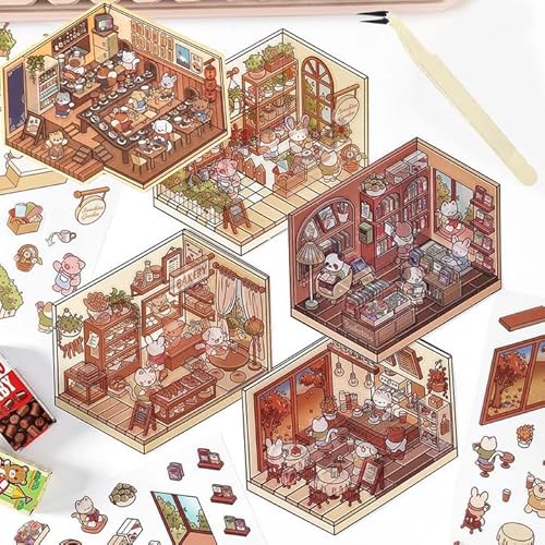 3D Sticker Scene 5 Sets DIY 3D Landscaping Stickers + 1 Tweezers, DIY Ihre eigene Supermarkt, Cafe, Restaurant, Buchladen von Laralily