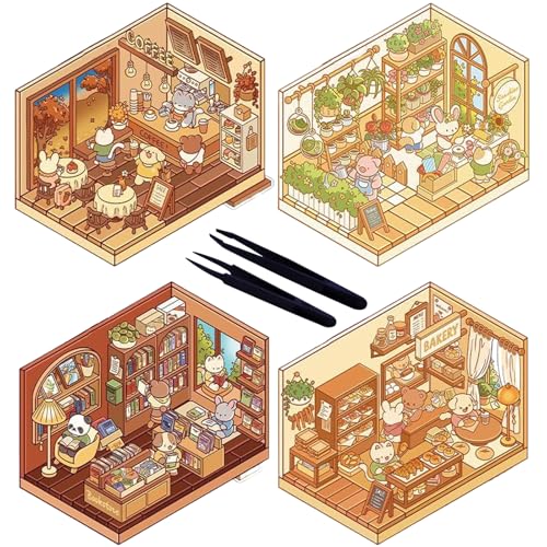 Laralily 4 Sets DIY 3D Sticker Scene + 2Pcs Tweezer, Fun DIY Stickers Scene, Machen Sie Ihren eigenen Blumenzimmer,3D Sticker Katzencafé, Cartoon Aufkleber Kinder Szenenaufkleber,Stressabbau Laralily 4 Sets DIY 3D Sticker Scene + 2Pcs Tweezer, Fun DIY Stickers Scene, Machen Sie Ihren eigenen Blumenzimmer,3D Sticker Katzencafé, Cartoon Aufkleber Kinder Szenenaufkleber,Stressabbau von Laralily