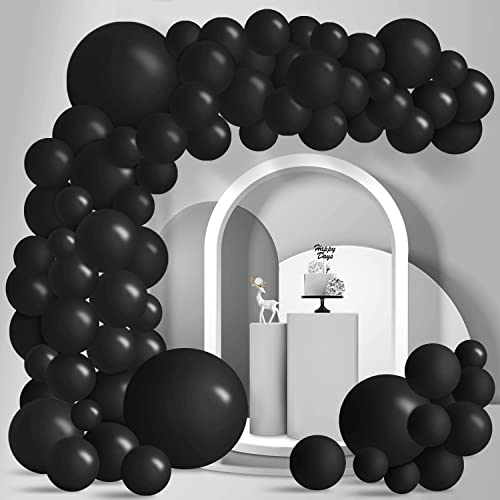 Ballon Girlande Schwarz Luftballon Girlande, 100 Stück Verschiedene Größen Latex Schwarz Ballongirlande für Herren Damen Geburtstag Graduierung Eid Mubarak Halloween Silvester Party Dekoration von Larber