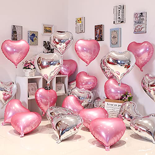 20 Stück 46CM Silber Rosa Helium Herzballons Folienballons Luftballons Herzform Heliumballons Herzluftballons für Geburtstag Valentinstag Hochzeit Verlobung von Larber