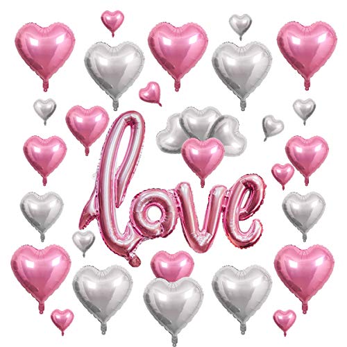 30 Stück Rosa und Silber Herzballons Herz Helium Mylar Folienballons Luftballons Herzform Heliumballons Herzluftballons für Geburtstag Valentinstag Hochzeit Verlobung Partydekoration, 5" 10" 18"inches 30 Stück Rosa und Silber Herzballons Herz Helium Mylar Folienballons Luftballons Herzform Heliumballons Herzluftballons für Geburtstag Valentinstag Hochzeit Verlobung Partydekoration, 5" 10" 18"inches von Larber