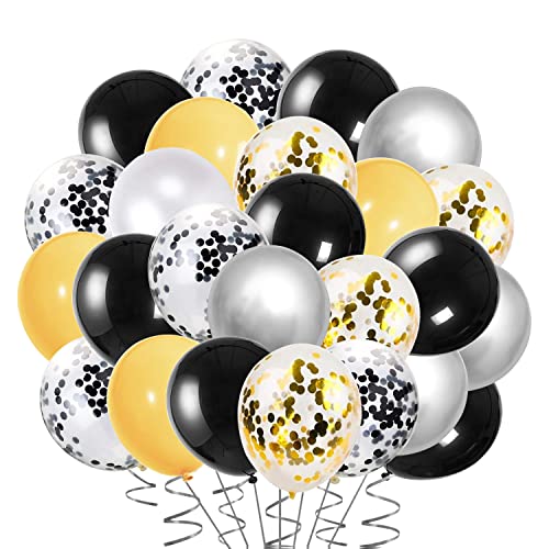 60 Stück Luftballons Schwarz Gold Ballons mit Schwarz Gold Konfetti Luftballon für Damen Herren Geburtstag Abschluss Halloween Neujahr Party Deko, Goldene Und Schwarze Partydekorationen (30CM) von Larber