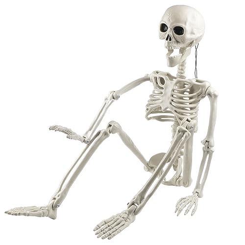 90CM Halloween Skelette Menschliches Lebensgröße Bewegliche Gelenk Skelett Figur Skelett Halloween Requisiten Skelett Hängende Menschlichen Knochen Halloween Terror Party Spukhaus Rasen Hof Dekorieren von Larber