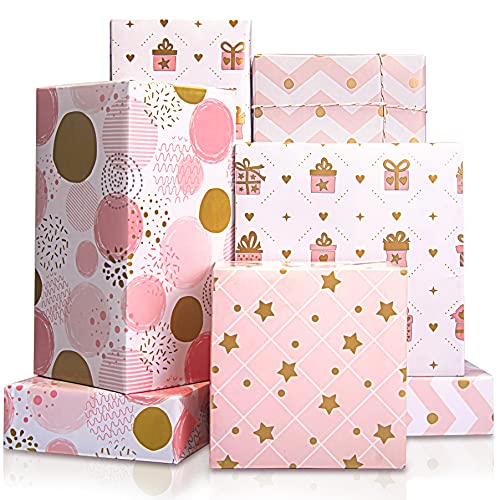 Larcenciel Geschenkpapier 4 Blatt, Geschenkverpackung Papier Set für Mädchen Rosa Geschenkpapier Romantisches Gefaltetes Papier für Hochzeit, Babyparty, Geburtstag, Valentinstag (70 x 50 cm) von Larcenciel